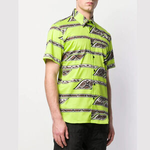 Sss World Corp Button up Chisel shirt Green Snake Print size M